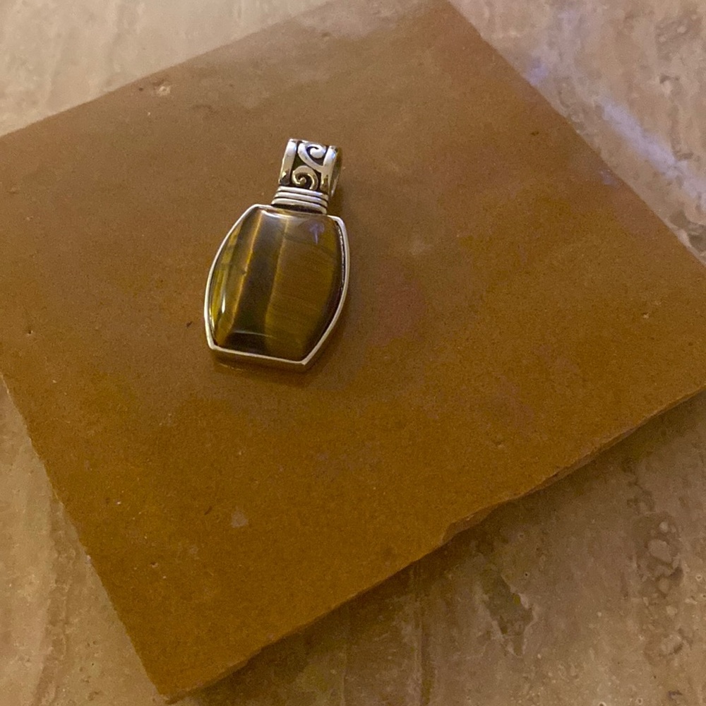 Lia Sophia Genuine Tiger-eye stone, silver pendant